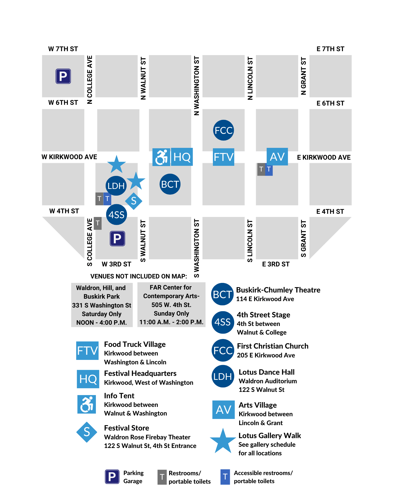 Festival Map, contact Lotus Festival for accessible location information